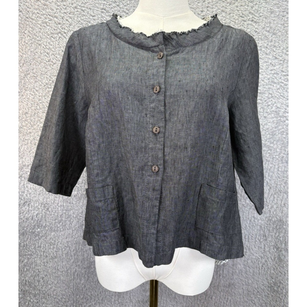 Gershon Bram Womens Small Top Buttons Layered Lagenlook Linen Minimalist